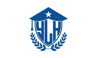 YLH three letter iconic academic logo design vector template. monogram, abstract, school, college, university, graduation cap symbol logo, shield, model, institute, educational, coaching canter, tech