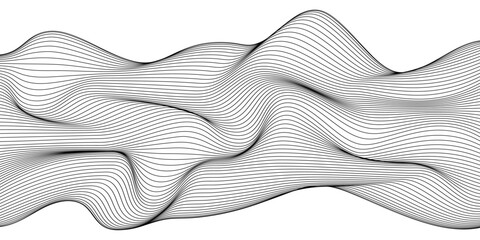 Vector abstract line art, wavy black smooth dynamic connections isolated white background in luxury, wave, ocean, mountains concept © Tetiana Komarytska