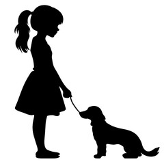 Silhouette of a girl with a small dog.