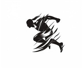 Black silhouette in the form of a sign or logo of a running athlete on a white background