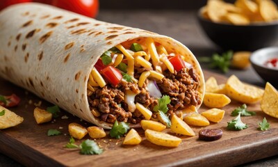 Taste the Heatwave: Fast Food Gourmet Perfection - Testy Burrito Illuminated by Flames