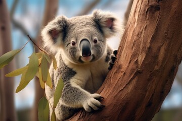 A koala clinging to a eucalyptus tree, AI generated