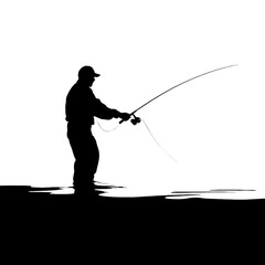 silhouette of fisherman with rod