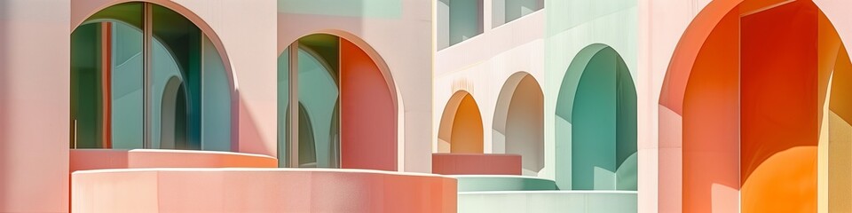 geometric beauty of pastel facades with arches in morning light