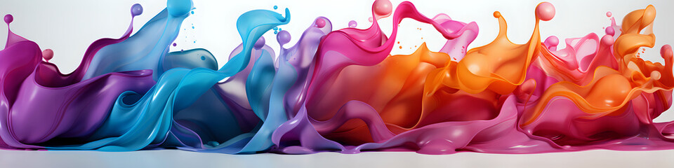 Colorful Liquid Splash Panorama.
A wide-format image of a vibrant liquid splash in a gradient of colors, perfect for dynamic banner designs and creative visual backdrops.