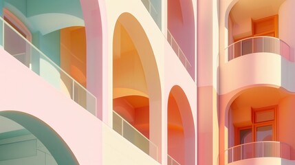 geometric beauty of pastel facades with arches in morning light