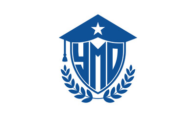 YMO three letter iconic academic logo design vector template. monogram, abstract, school, college, university, graduation cap symbol logo, shield, model, institute, educational, coaching canter, tech