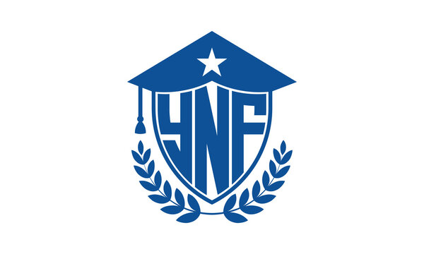 YNF three letter iconic academic logo design vector template. monogram, abstract, school, college, university, graduation cap symbol logo, shield, model, institute, educational, coaching canter, tech