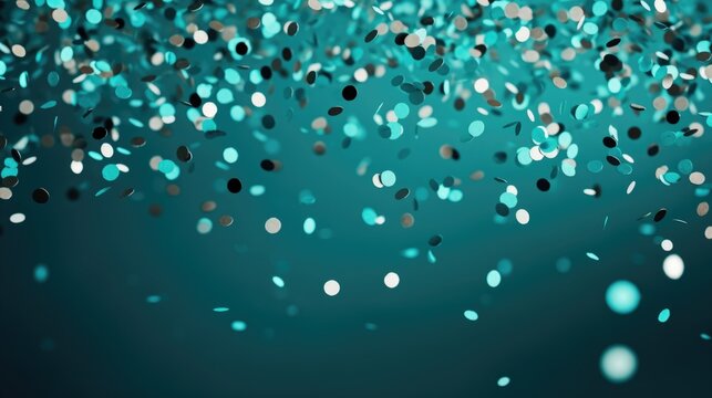 The background of the confetti scattering is in Teal color.