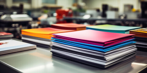 Stacked paper files and folders - Organized chaos in a busy office environment - obrazy, fototapety, plakaty