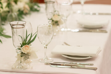 Plate with glasses decorated on the table