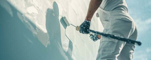 Painter using white roller for wall painting - Powered by Adobe