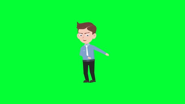 Cartoon character talk and bow to speak reaction background and 2d animation 4k, cartoon man, businessman talk and bow, animated boy bow to speak