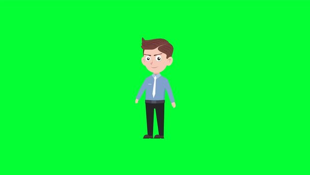 Cartoon character yawn reaction background and 2d animation 4k, cartoon man, businessman, animated boy