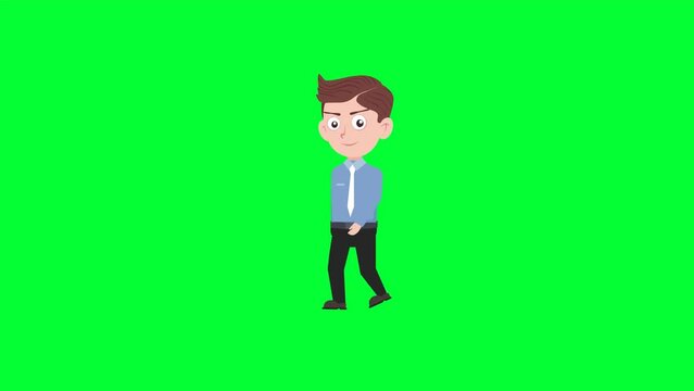 Cartoon character walking backward reaction background and 2d animation 4k, cartoon man, businessman, animated boy