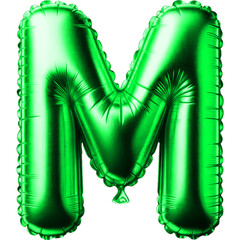 Letter M Green Holographic Foil Balloon Clipart Metalic Alphabet Font and Shiny for Party Event Decor and ST. Patrick's Day Design Celebrate with Decorative Letters Isolated on a White Background