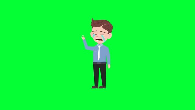 Cartoon character wail crying waving hands reaction background and 2d animation 4k, cartoon man, businessman crying wave hands, animated boy, goodbye