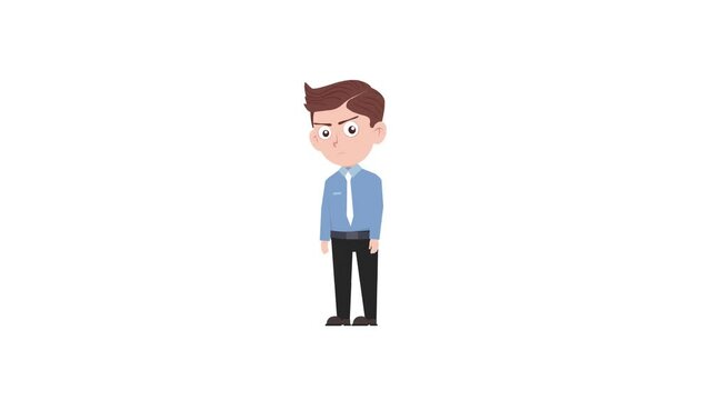 Cartoon character upset reaction background and 2d animation 4k, cartoon man, businessman upset, animated boy