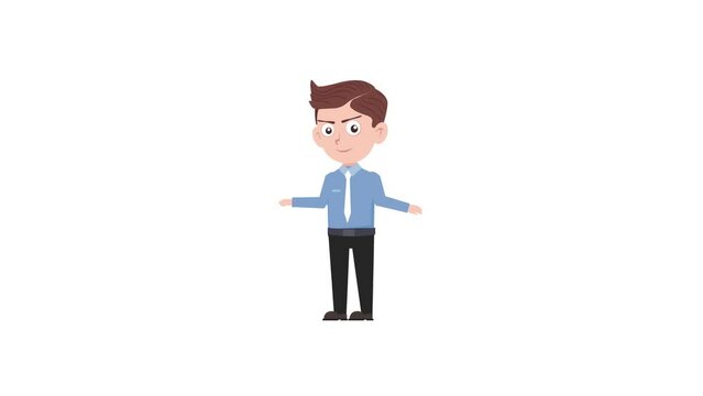 Cartoon character shrug reaction background and 2d animation 4k, cartoon man, businessman shrug, animated boy