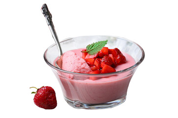 yogurt with strawberries isolated on white background