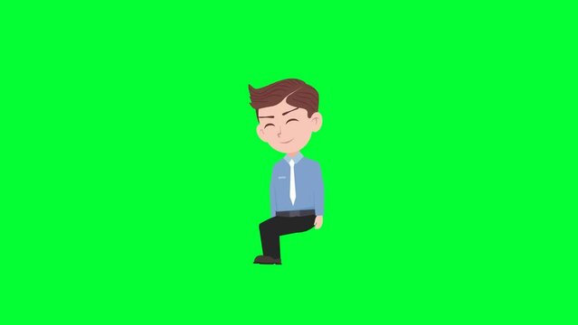 Cartoon character sit and nod reaction background and 2d animation 4k, cartoon man, businessman nod, animated boy