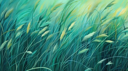 The background of the grass is in Teal color