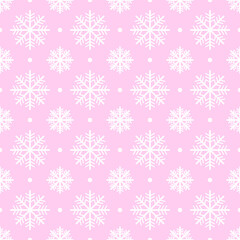 Seamless pattern white snowflakes on pink background. 