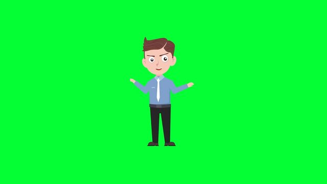 Cartoon character talk and smile reaction background and 2d animation 4k, cartoon man, businessman talk and smile, animated boy