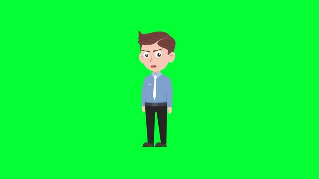 Cartoon character talk and sad reaction background and 2d animation 4k, cartoon man, businessman talking and sad, animated boy