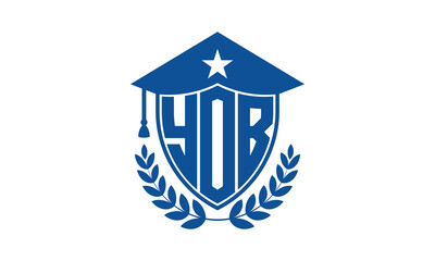 YOB three letter iconic academic logo design vector template. monogram, abstract, school, college, university, graduation cap symbol logo, shield, model, institute, educational, coaching canter, tech