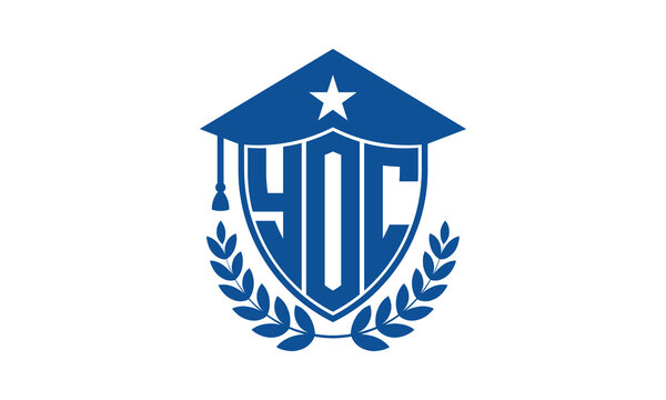 YOC three letter iconic academic logo design vector template. monogram, abstract, school, college, university, graduation cap symbol logo, shield, model, institute, educational, coaching canter, tech