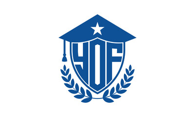 YOF three letter iconic academic logo design vector template. monogram, abstract, school, college, university, graduation cap symbol logo, shield, model, institute, educational, coaching canter, tech