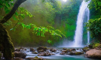 Jungle waterfall cascade in tropical rainforest, amazing nature