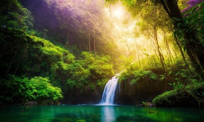 Fototapeta na wymiar Jungle waterfall cascade in tropical rainforest, amazing nature