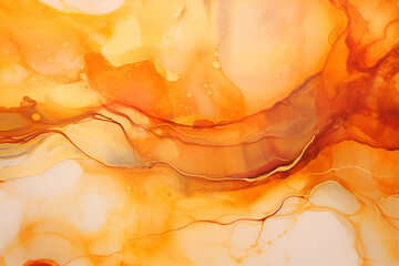 abstract orange and golden background in alcohol ink technique, close-up