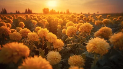 Foto op Canvas landscape view of sunrise in a Chrysanthemum field © kucret
