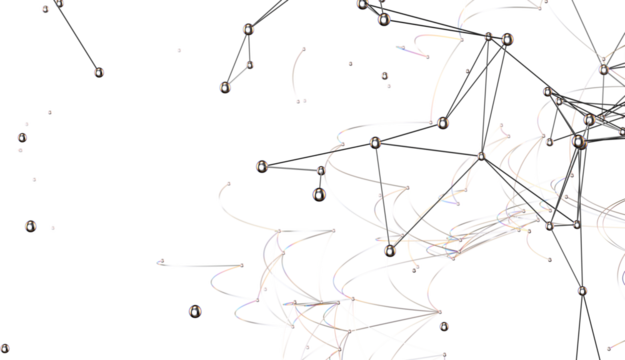 Multi color connected lines and dots network 3d illustration