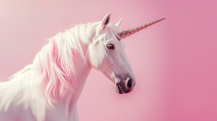 Obraz na płótnie Canvas Unicorn on pink background. Mythical creature.