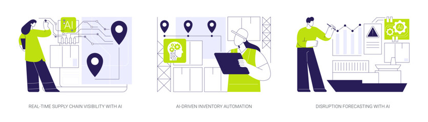 AI in logistics and warehousing abstract concept vector illustrations.