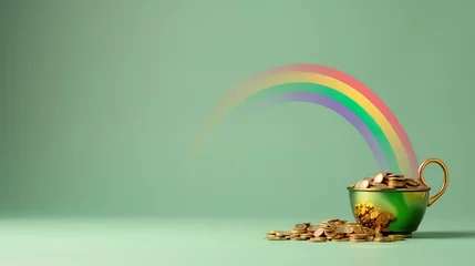 Gardinen pot of gold at the end of the rainbow on neutral green background © Pavel