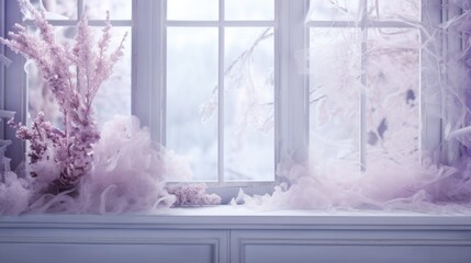  The frost background on the window is in lilac color.
