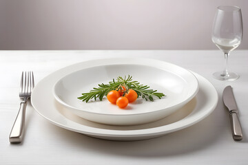 Clean empty white plate with knife and fork design.