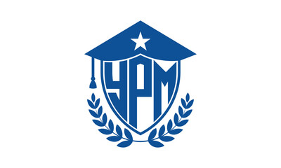 YPM three letter iconic academic logo design vector template. monogram, abstract, school, college, university, graduation cap symbol logo, shield, model, institute, educational, coaching canter, tech