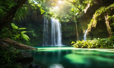 Jungle landscape with flowing turquoise water, amazing nature