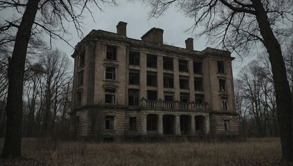 Fototapeta na wymiar Brave the chilling embrace of the abandoned estate, where memories linger like ghosts Generative AI