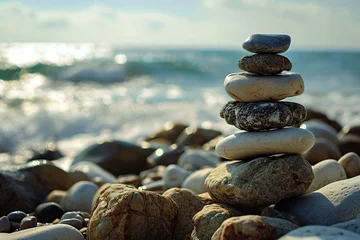 Photo sur Plexiglas Pierres dans le sable The concept of harmony and balance, balancing stones with zen stones.