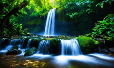 Obraz premium River deep in mountain forest, amazing nature