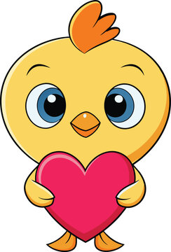 Tweety Cartoon with heart character, vector illustration with background, Tweety bird