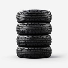 Car tires stacked. Isolated on white background.