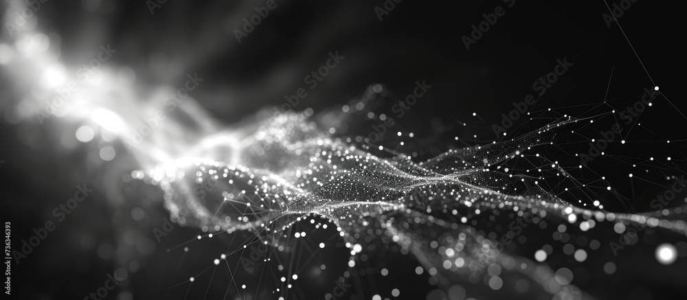 Poster abstract 3d rendering of a computer-generated, black and white background with a new quantum technol